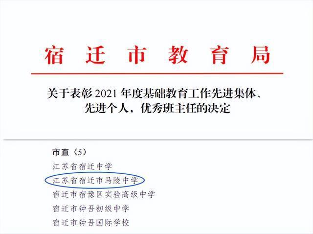 马陵中学荣获“2021年度全市基础教育工作先进集体”荣誉称号