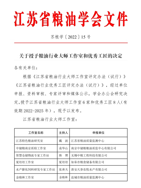 兴化市国有粮食行业职工获评“江苏省粮油行业优秀工匠”称号