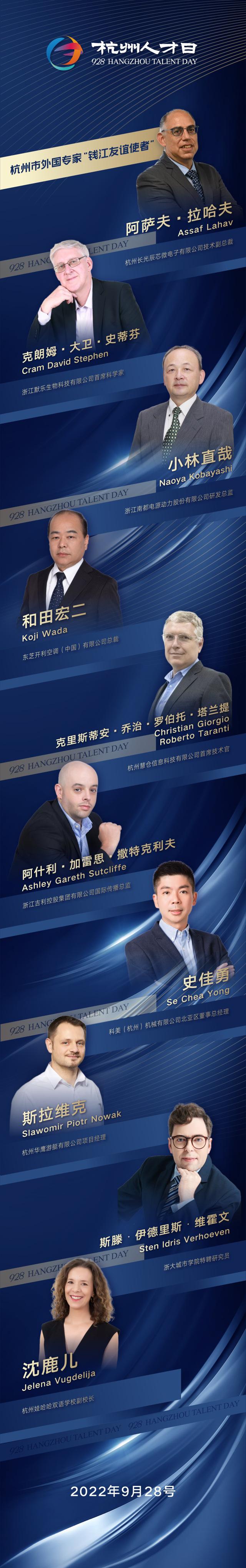 10位外国专家被授予2022年度“钱江友谊使者”称号