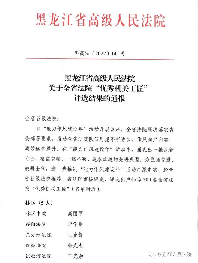 【能力作风建设年·匠心奋进二十大】我院王金锋同志获评全省法院“优秀机关工匠”称号