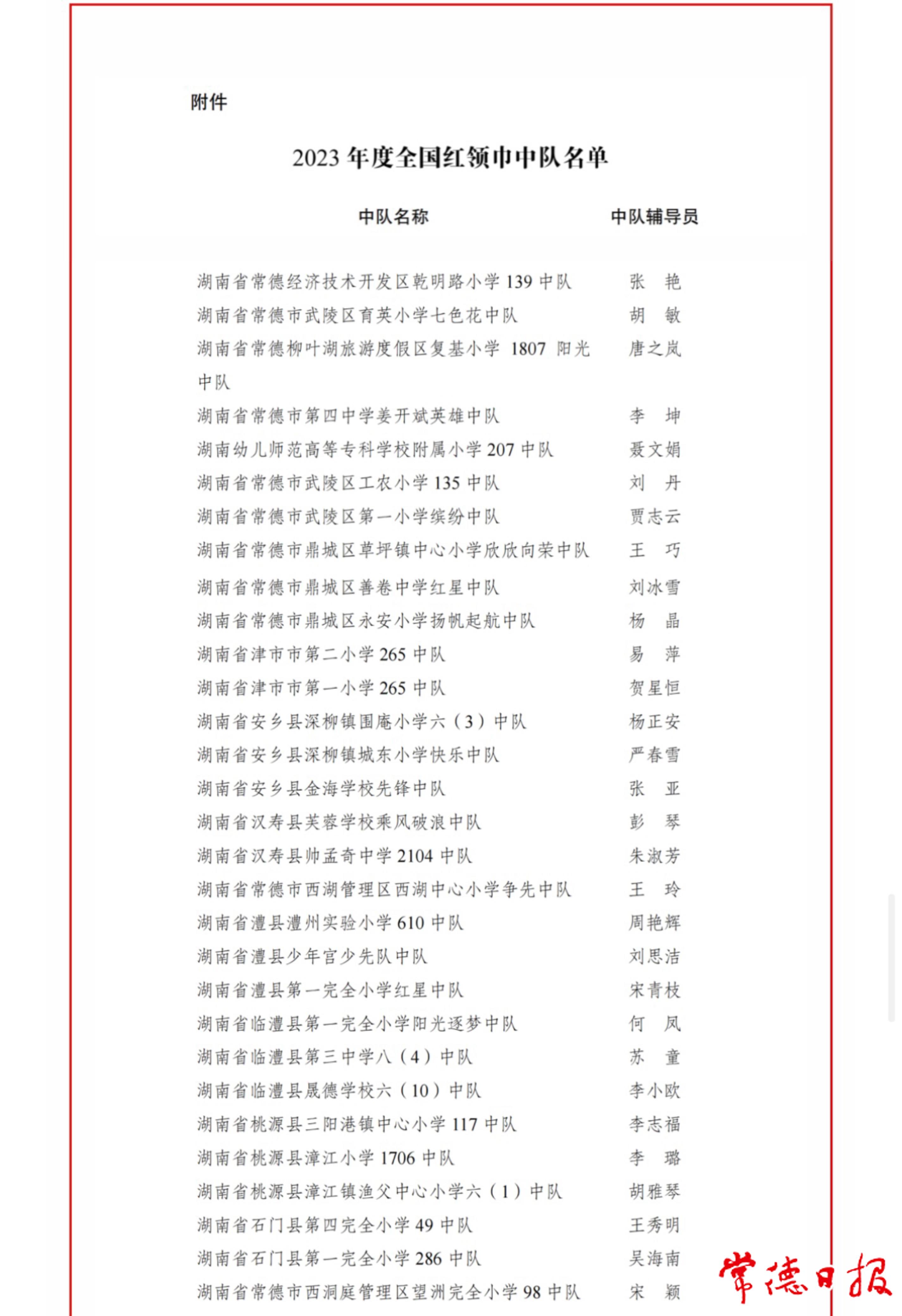 祝贺！常德市30个少先队中队荣获“全国红领巾中队”称号