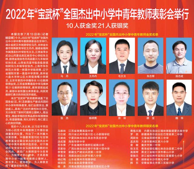 他们荣获2022年“宝武杯”全国杰出中小学中青年教师称号