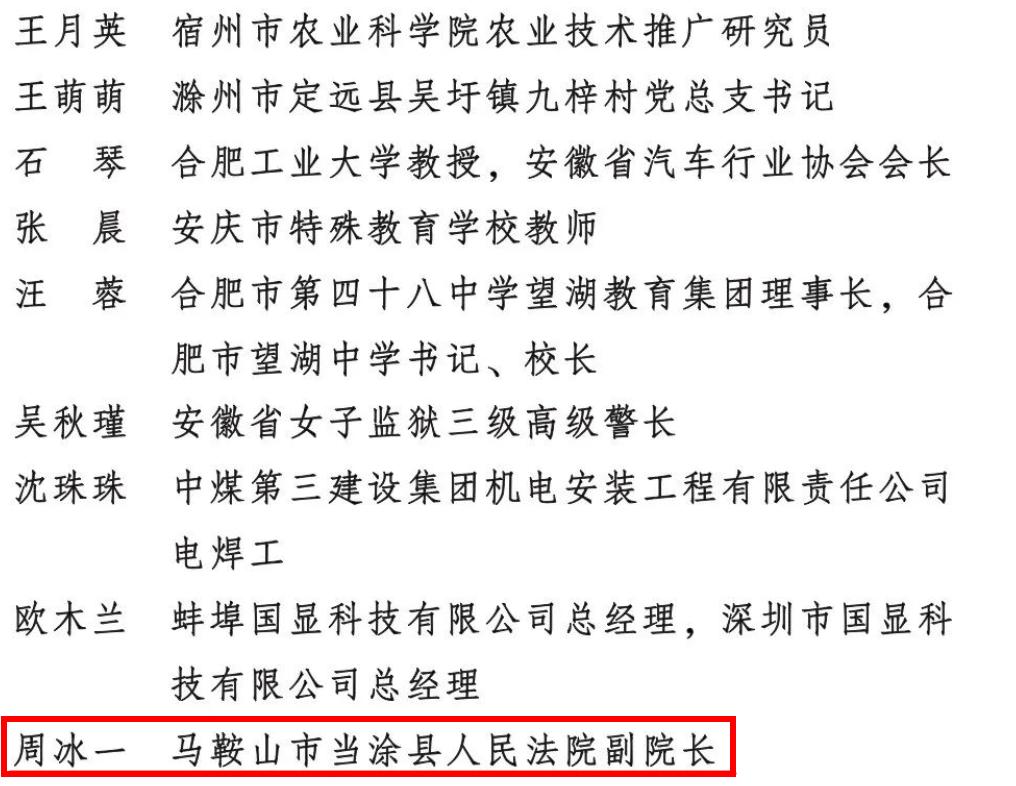 当涂法院副院长周冰一被授予“全国三八红旗手”荣誉称号